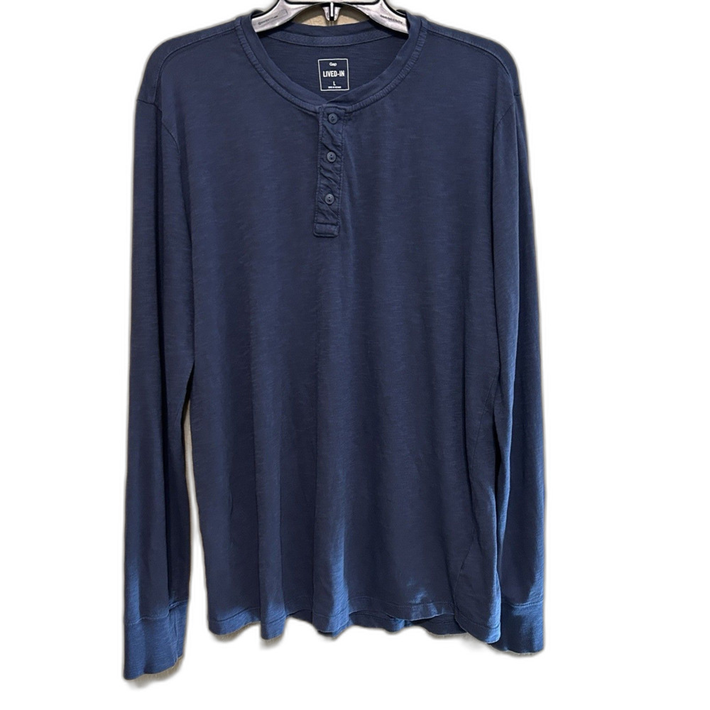 Gap Lived In Long Sleeve Henley Shirt Mens Large Vintage Wash Navy Blue